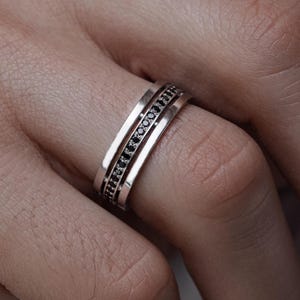 14k gold ring with black stones. White gold wedding band for men. Gold wedding ring for him. Men&#39;s gold band. Black and gold ring.