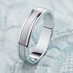 Matte brushed wedding band made of 14k gold.  Mens wedding ring. White gold ring for men. Gold wedding ring with matte finish.