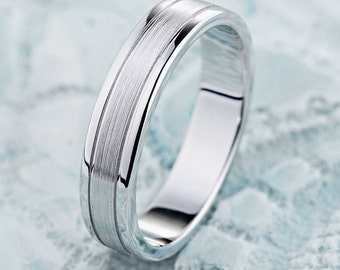 Matte brushed wedding band made of 14k gold.  Mens wedding ring. White gold ring for men. Gold wedding ring with matte finish.