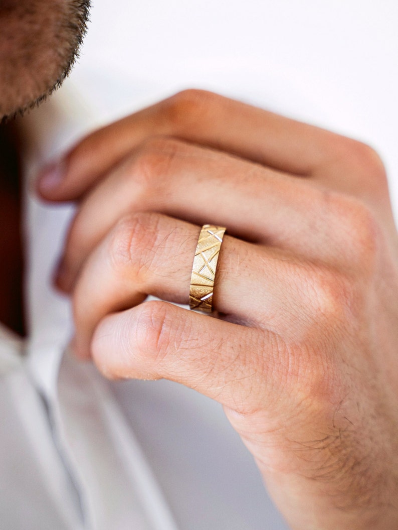 Unique Men's Wedding Band. Gold Wedding Band for Men. Male | Etsy