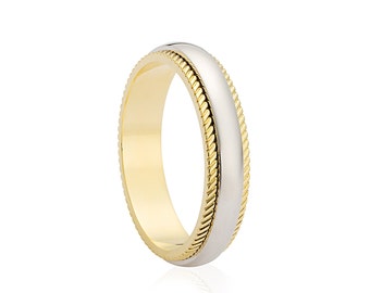 9ct Yellow Gold Ring  Beaded Heavy Weight D Shape Milgrain Solid Wedding Band