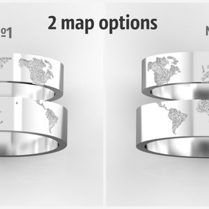Eheringe aus 14-karätigem Gold mit Weltkarte. Eheringe für Reisende. Einzigartige Eheringe. Hochzeitsringe für Sie und Ihn. Bild 9