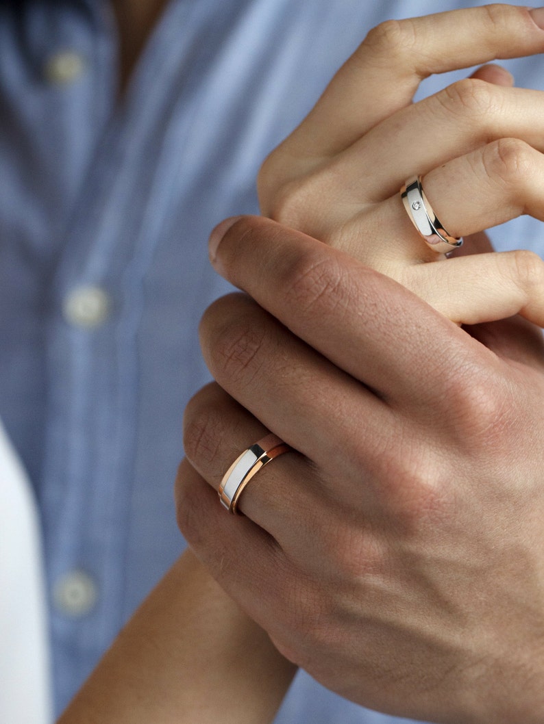 Matching Couple Rings Set. Gold Wedding Bands Set. Promise Etsy