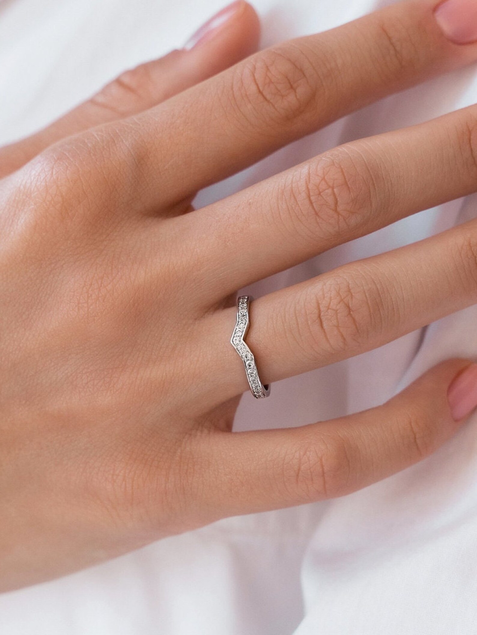 Curved Wedding band. Stackable wedding ring. Diamond wedding | Etsy