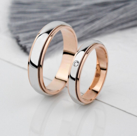 His and Hers Wedding Bands Set. Couple Wedding Rings. Matching
