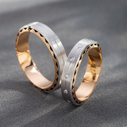Matching Wedding Bands Set With Diamonds. His and Hers Wedding - Etsy