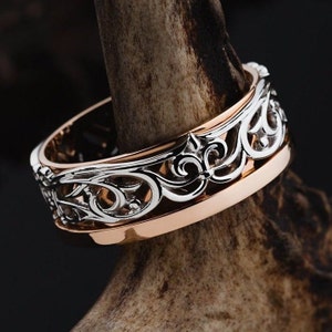 Ehering im Vintage Stil. Gold Ehering. Floraler Ehering. Herren Ehering. Ehering für Frauen. Gold Ranken Ehering