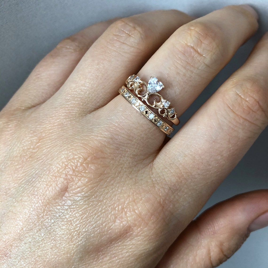 14k Gold Crown Rings Set. Princess crown ring. Etsy