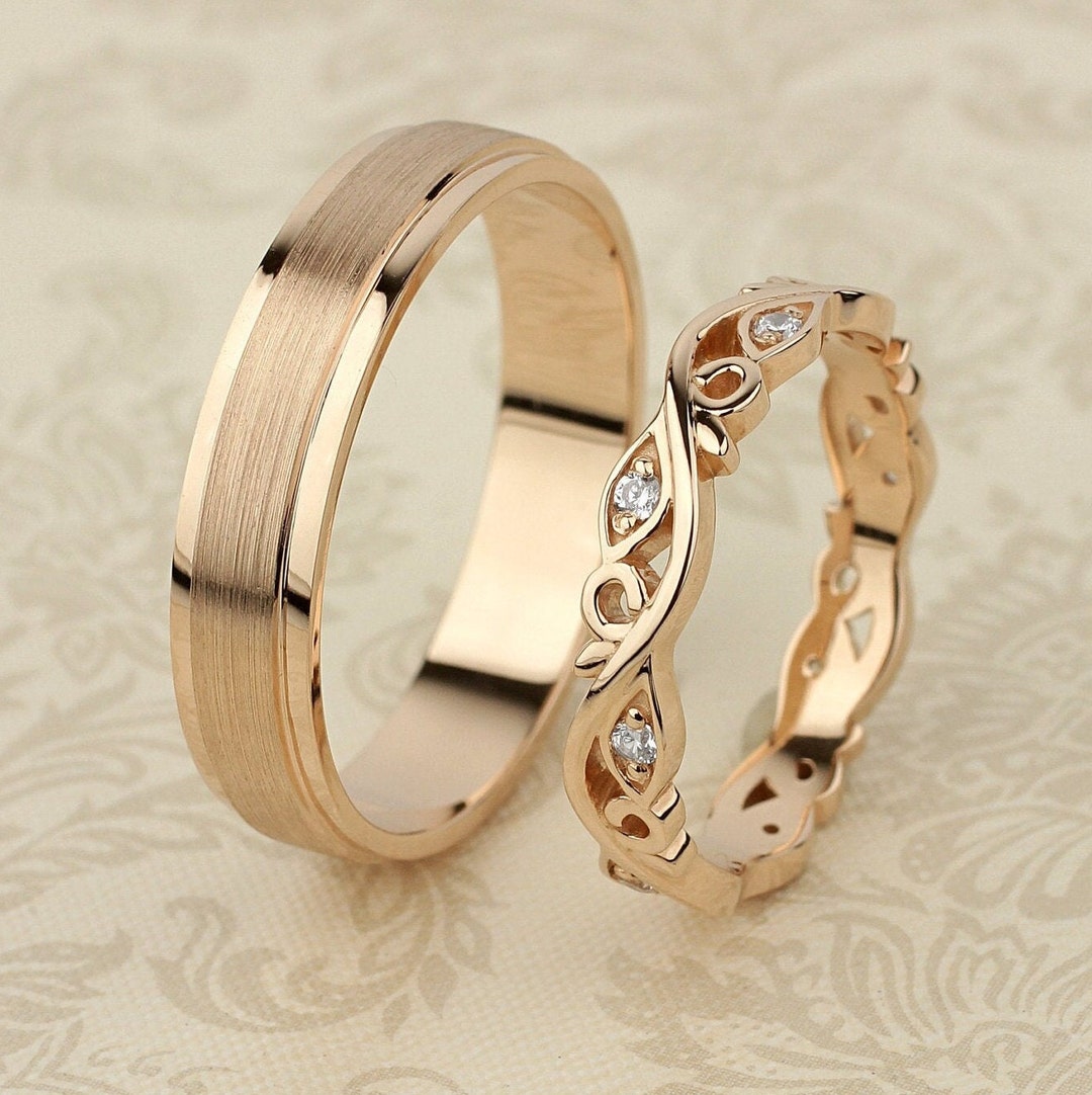 His and Hers Wedding Bands Set. Couple Wedding Bands. Unique Wedding ...