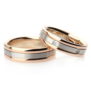 Two tone wedding bands. Wedding bands gold. Matching wedding bands. Wedding bands his and hers. Wedding rings. Wedding band set.