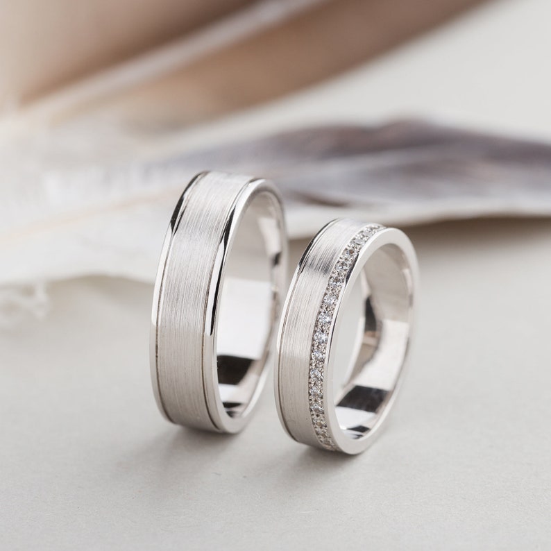 Wedding Bands His And Hers White Gold Wedding Bands Diamond Etsy