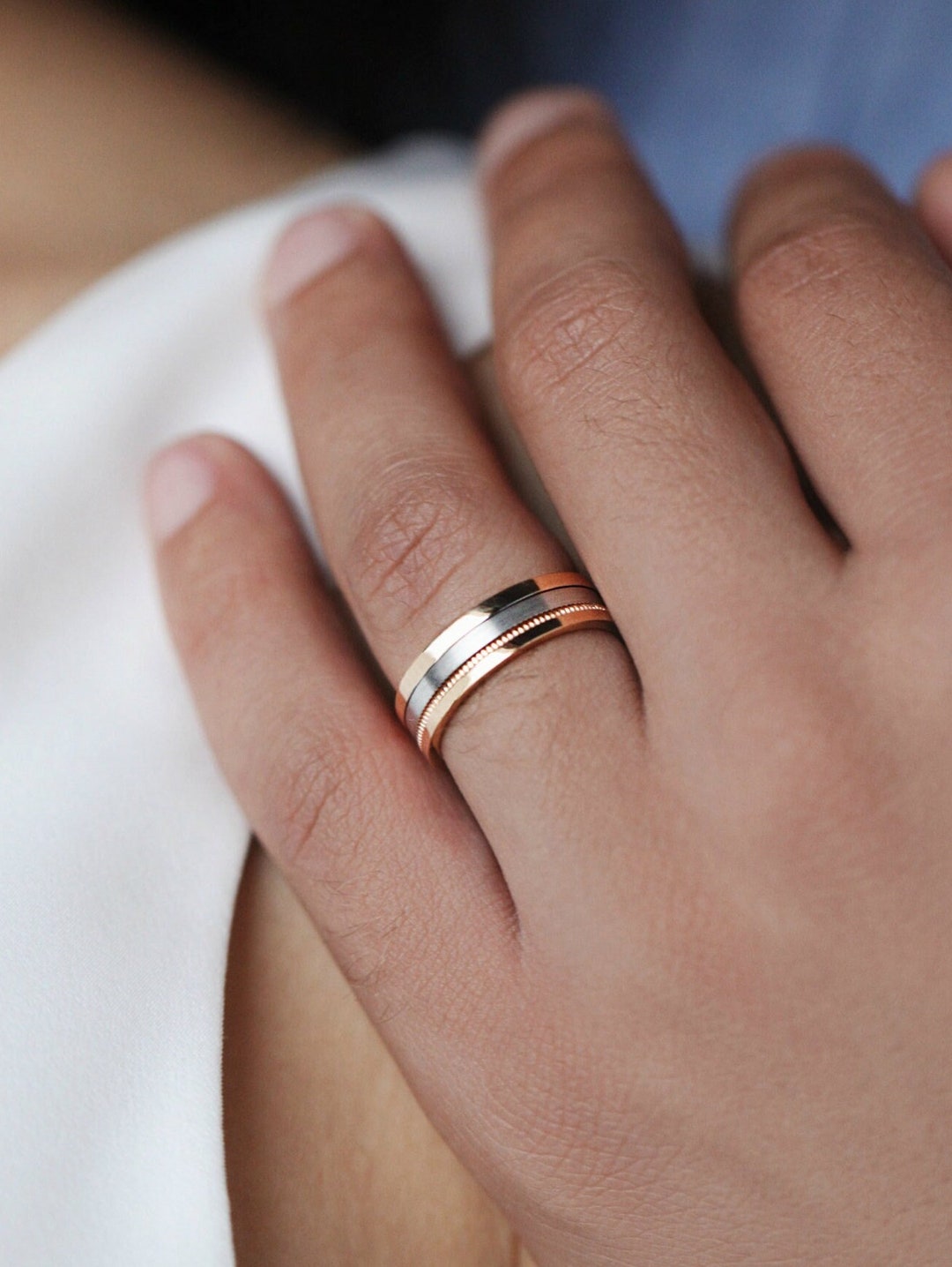 Wedding Band Anneau Homme Or Blanc Alliance à Rayures En Or Blanc