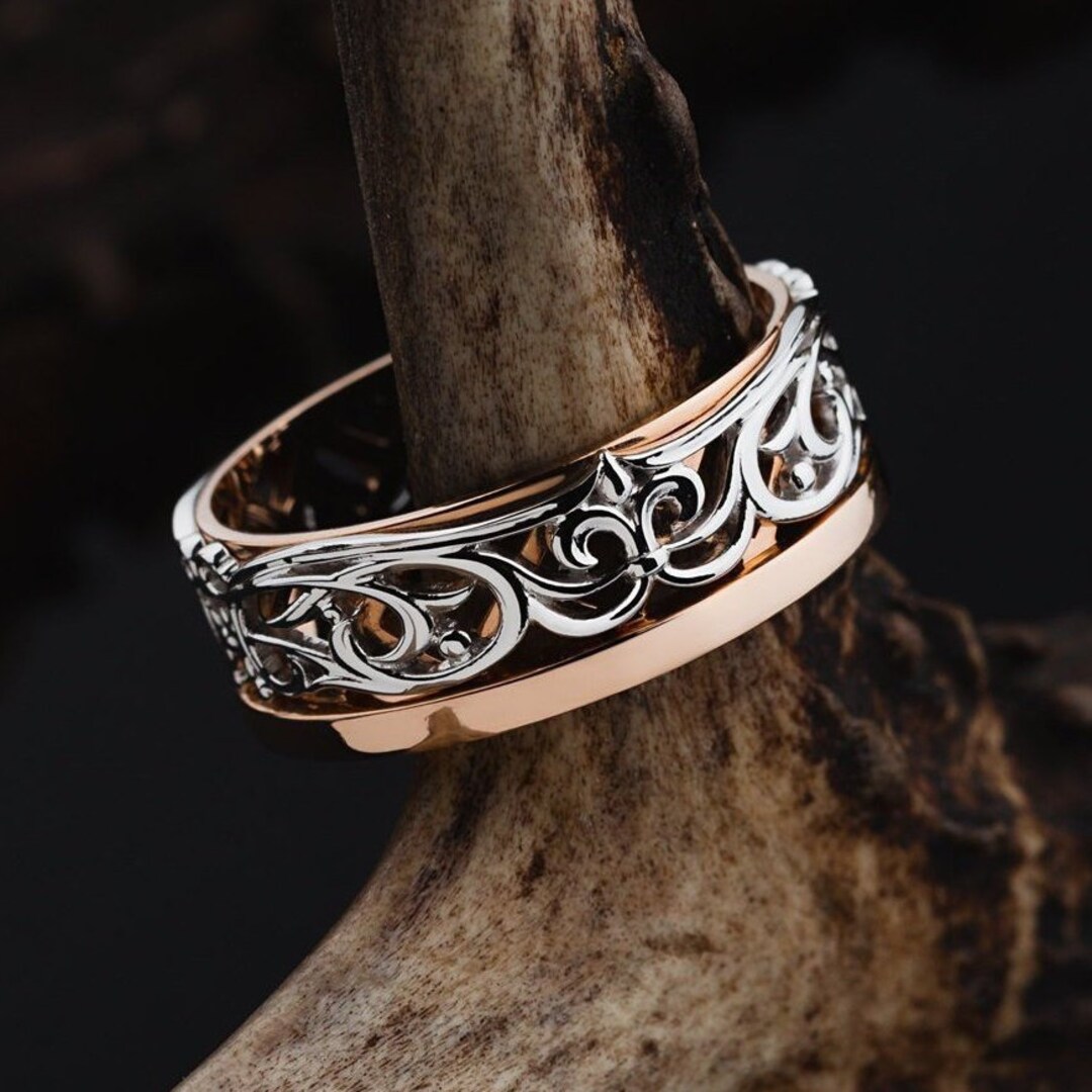 Vintage Style Wedding Ring Gold Wedding Ring Floral Wedding Etsy