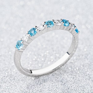 Blue topaz half eternity band. Gemstone stacking ring. Topaz eternity band. Gold birthstone ring. Blue Gemstone Ring. December Birthstone
