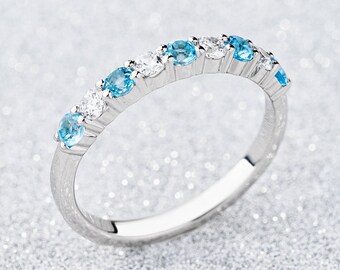 Blue topaz half eternity band. Gemstone stacking ring. Topaz eternity band. Gold birthstone ring. Blue Gemstone Ring. December Birthstone