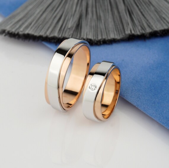 Anillos de oro únicos para pareja. Conjunto de alianzas de - Etsy México Anillos de oro únicos para pareja. Conjunto de alianzas de - Etsy México