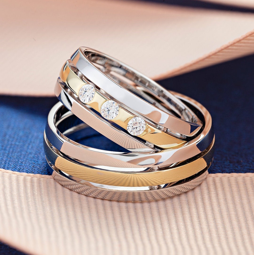 Wedding Band Set His and Hers Gold. Matching Wedding Bands. Gold Wedding Rings for Couples