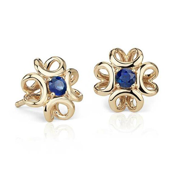 14ct Gold Cut Sapphire Studs (9ct backs) main image 0