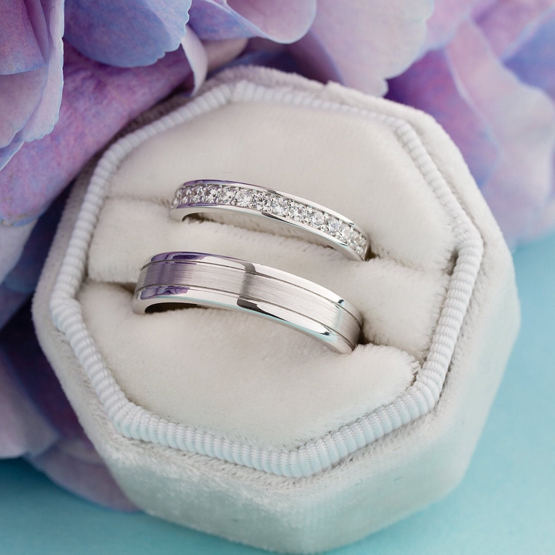 Gold Wedding Rings Set With Diamonds. White Gold Wedding Bands. His and