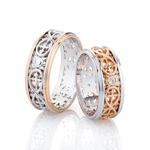 Matching Wedding Rings Set With Infinity Sign. Unique Wedding