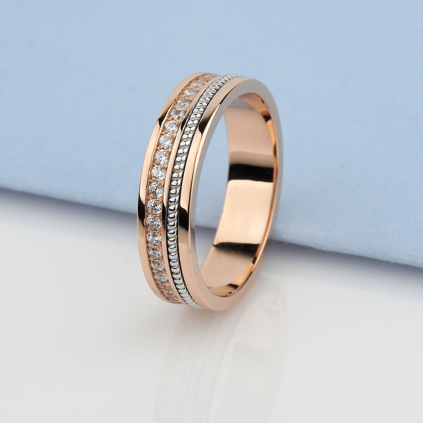 Unique Gold Women's Wedding Band. Gold Wedding Ring for Women. Two-tone ...