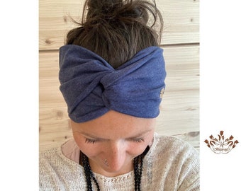 Diadema ancha, bandana elástica, banda de pelo turbante, banda de pelo envolvente de mujer en azul jaspeado