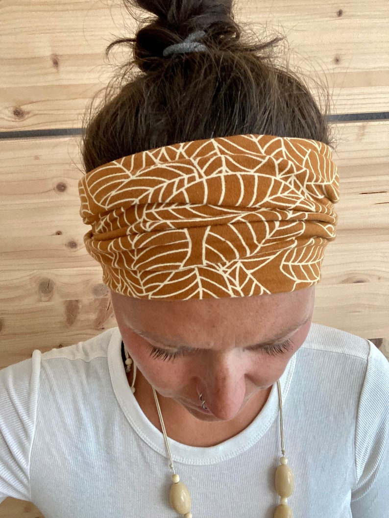 breites Stirnband, elastisches Bandana, Turban Haarband für Damen gemustert in senfgelb/okker Bild 3