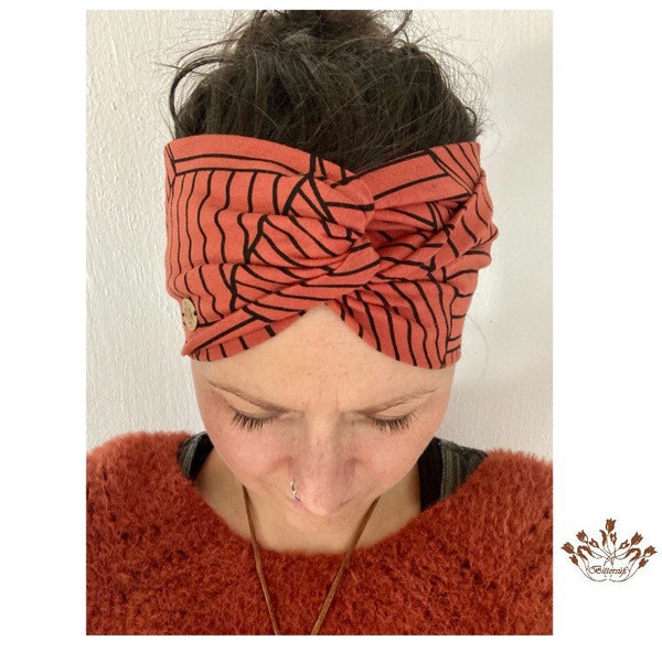 breites Stirnband, elastisches Bandana, Turban Haarband Damen, Wickelhaarband in kupfer