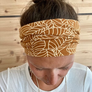 breites Stirnband, elastisches Bandana, Turban Haarband für Damen gemustert in senfgelb/okker Bild 2