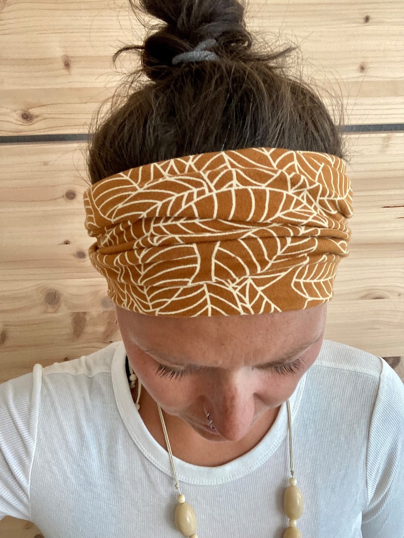 breites Stirnband, elastisches Bandana, Turban Haarband für Damen gemustert in senfgelb/okker Bild 2