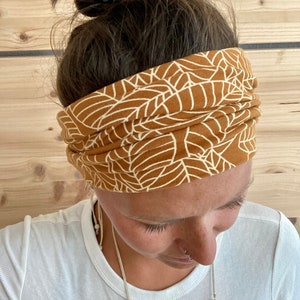 breites Stirnband, elastisches Bandana, Turban Haarband für Damen gemustert in senfgelb/okker Bild 4