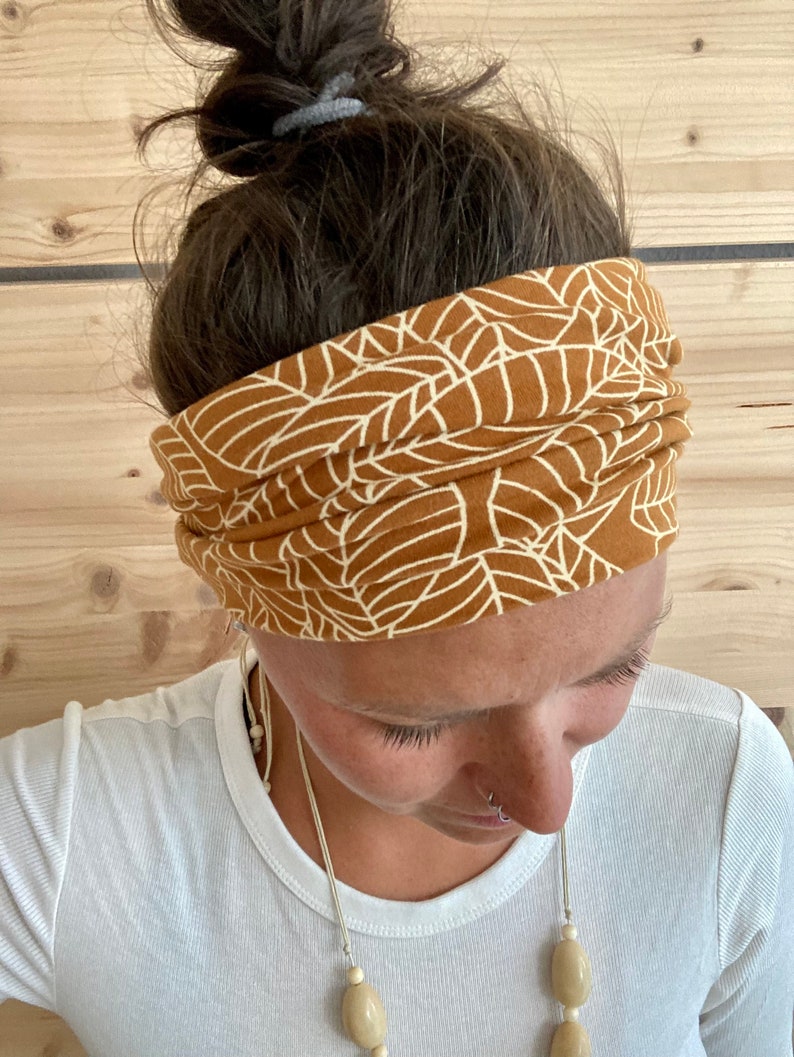 breites Stirnband, elastisches Bandana, Turban Haarband für Damen gemustert in senfgelb/okker Bild 4