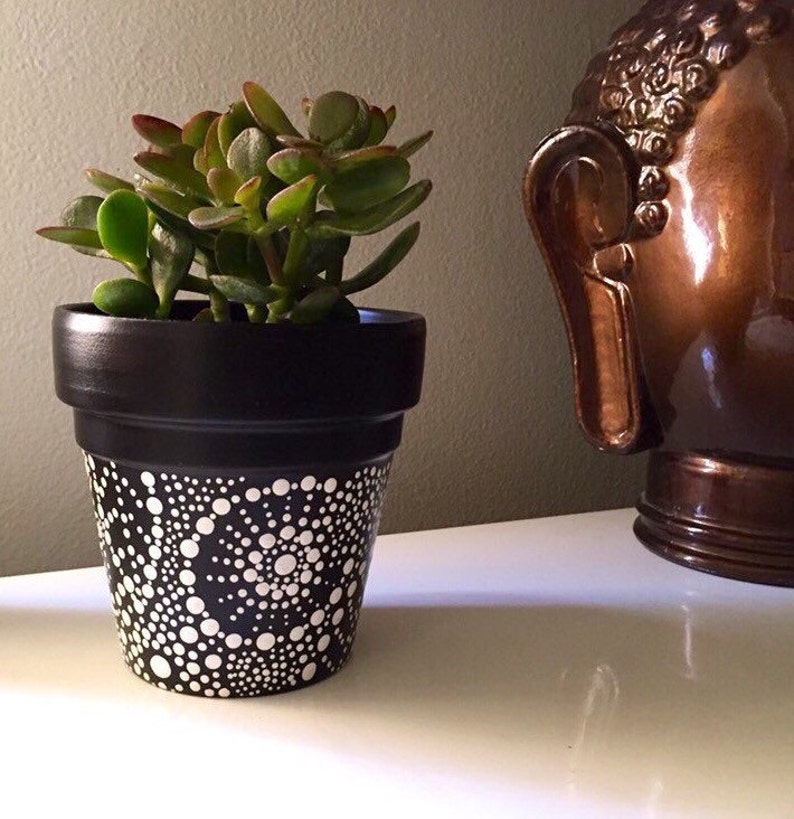 HandPainted black and white terra cotta pot Etsy
