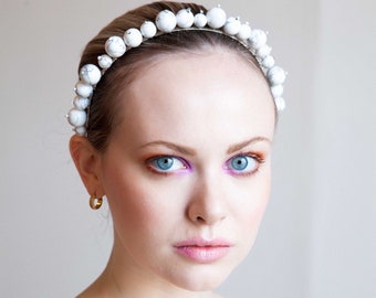 BOHO BRIDAL HEADBAND howlite headband festival headband bridal headband large pearl headband stone headband bridesmaid headband