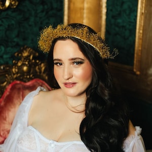 Dried Baby&#39;s Breath Flower Crown: Silver & Gold Wedding Headpiece