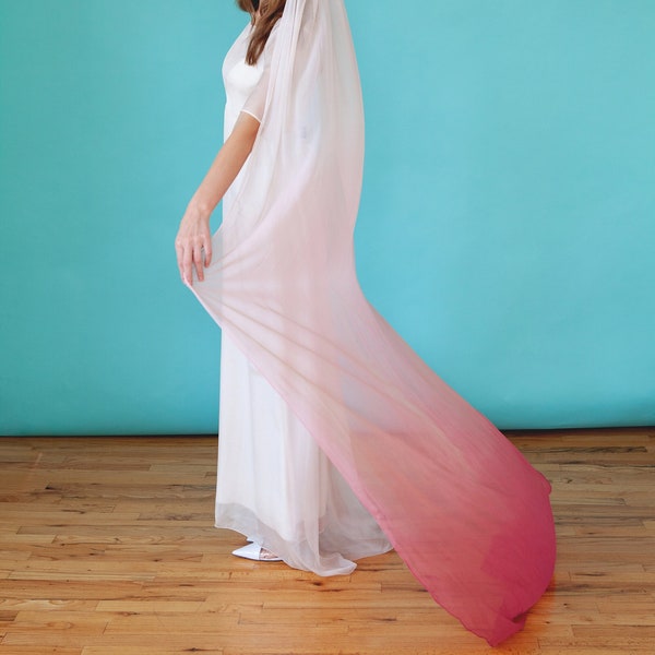 OMBRE SILK VEIL - dip dyed veil - pink silk veil - silk chiffon veil - bridal veil - dyed veil - floor length veil - chiffon veil - ombre