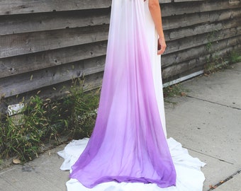 OMBRE SILK VEIL - purple wedding veil custom dyed veil yellow dyed veil silk chiffon veil dip dyed veil hand dyed veil - floor length veil