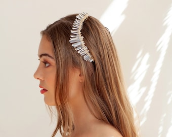 ROSE QUARTZ COMB crystal comb crystal headband bridal comb rose quartz crown festival crown crystal tiara bridal headpiece crystal comb