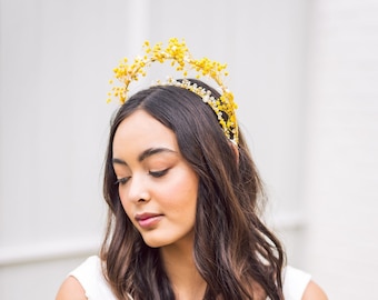 NATURAL FLOWER HEADBAND baby's breath headband, flower headband, yellow flower headpiece, yellow bridal headband, dried flower accessories