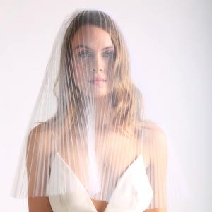 PLEATED VEIL TULLE pleated veil, short tulle veil, elbow tulle veil, blusher veil, tulle veil, short veil, textured veil, short ivory veil image 7