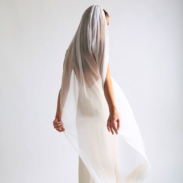 Sheer Silk Chiffon Wedding Veil, for Modern Bride, Elegant Floor Length Veil