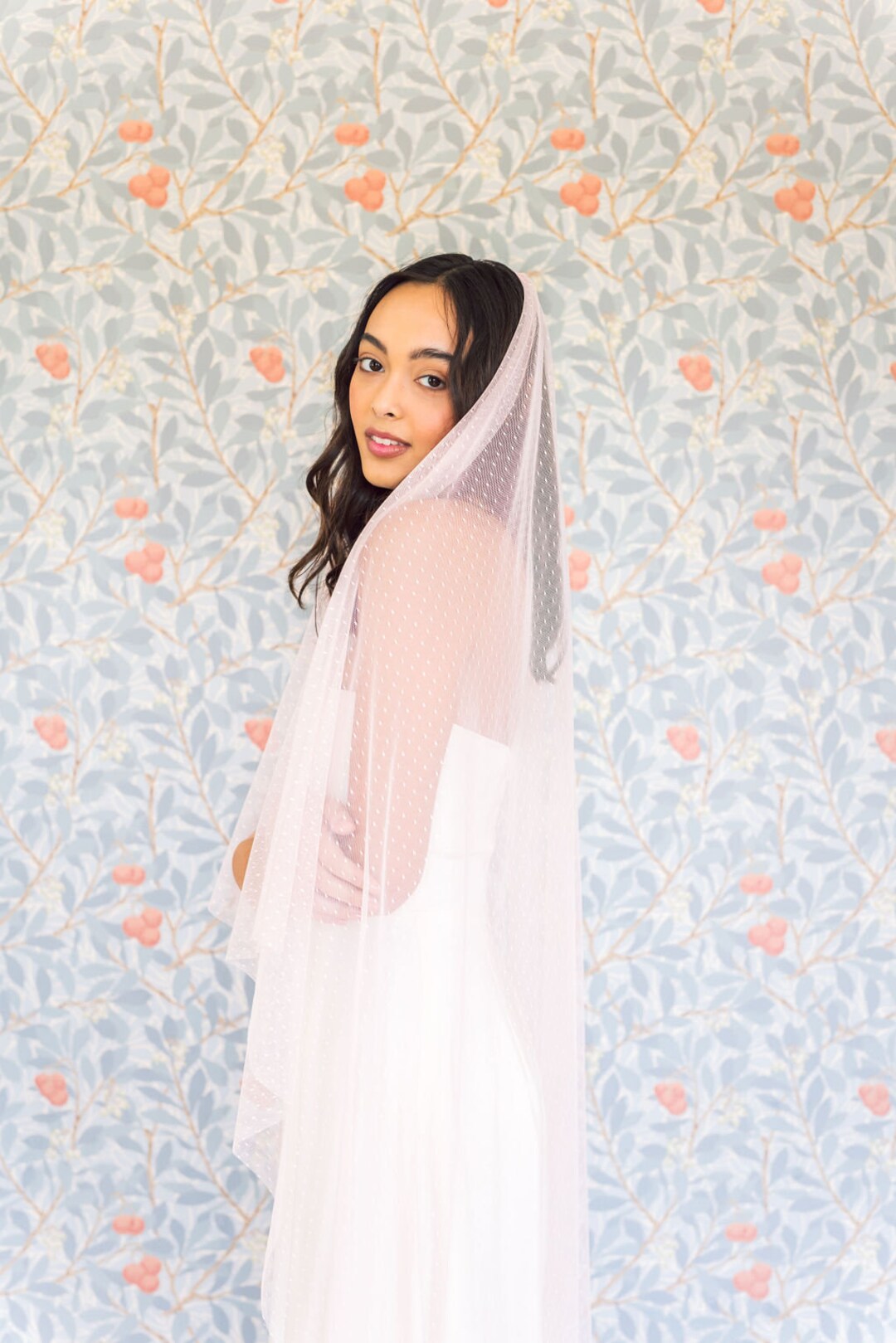 POINT D'ESPRIT VEIL Wedding Veil Peach Point D'esprit Veil Swiss Dot ...