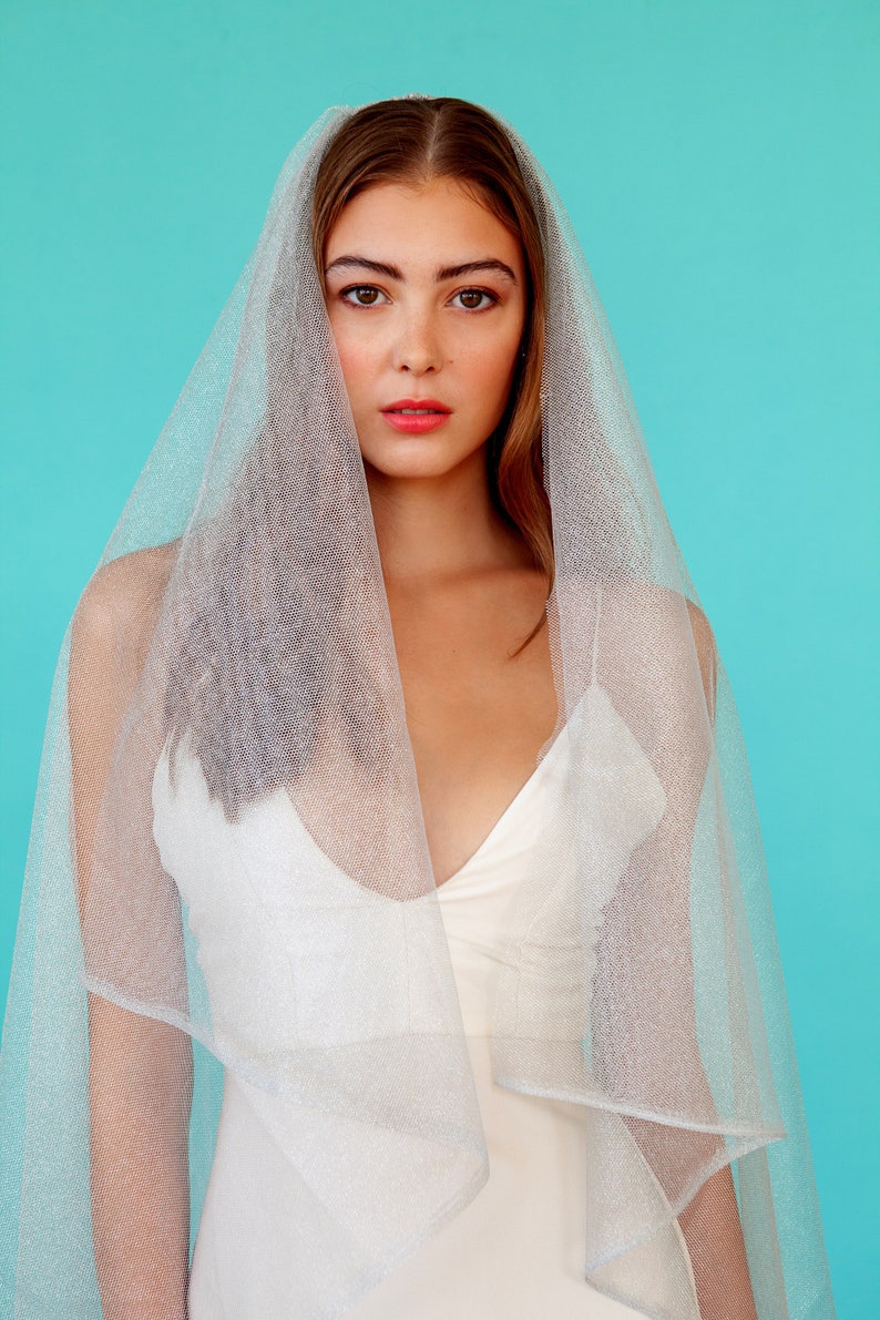 BRIDAL VEIL SILVER metallic tulle veil, silver veil, long veil, draped veil, cascade veil, bridal veil, wedding veil, bridal accessories zdjęcie 2