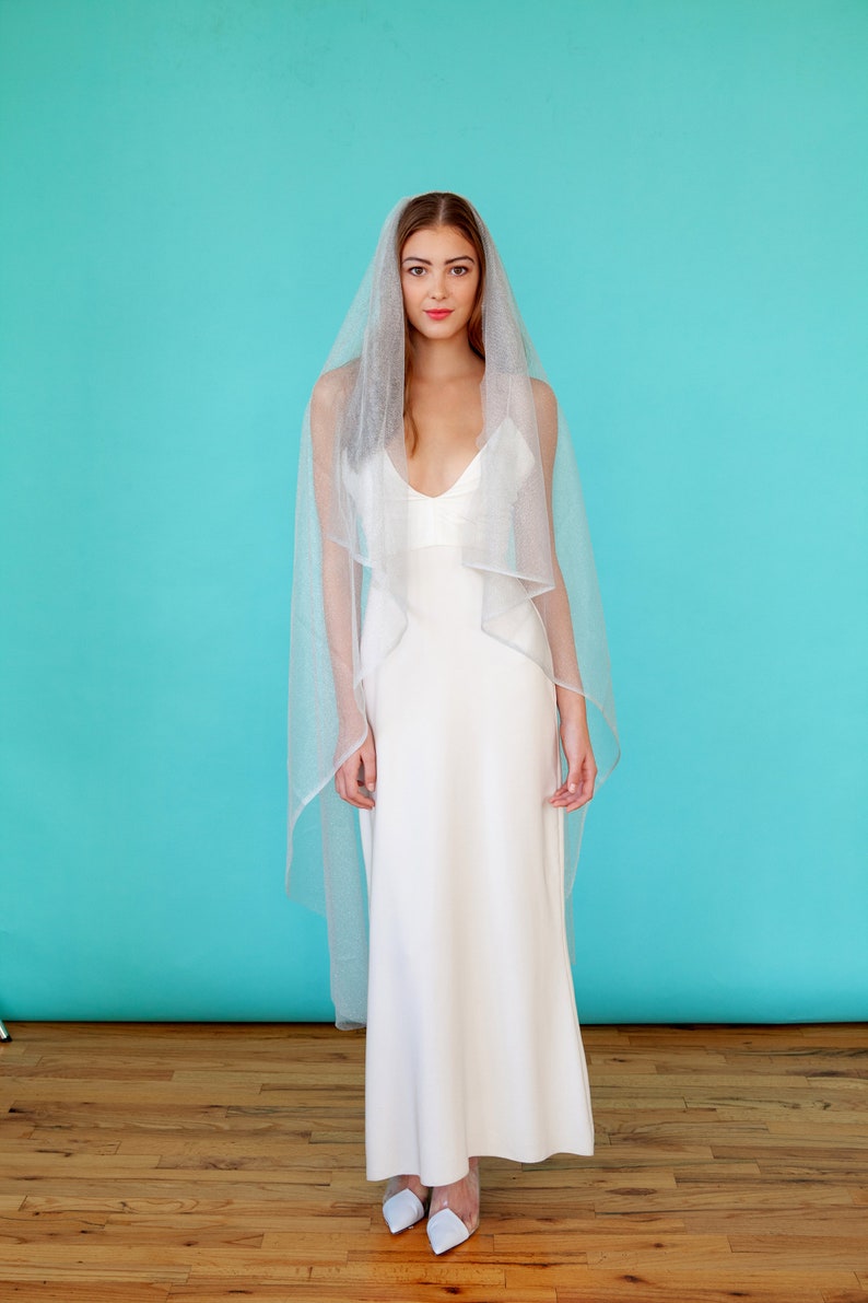 BRIDAL VEIL SILVER metallic tulle veil, silver veil, long veil, draped veil, cascade veil, bridal veil, wedding veil, bridal accessories zdjęcie 3