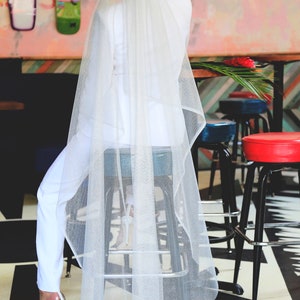 BRIDAL VEIL SILVER metallic tulle veil, silver veil, long veil, draped veil, cascade veil, bridal veil, wedding veil, bridal accessories zdjęcie 6