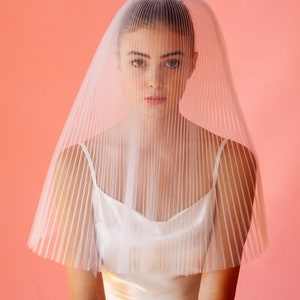 PLEATED VEIL TULLE pleated veil, short tulle veil, elbow tulle veil, blusher veil, tulle veil, short veil, textured veil, short ivory veil image 2