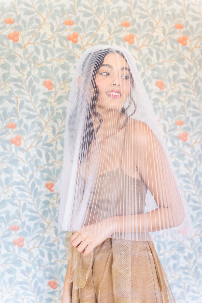 PLEATED VEIL TULLE pleated veil, short tulle veil, elbow tulle veil, blusher veil, tulle veil, short veil, textured veil, short ivory veil image 5