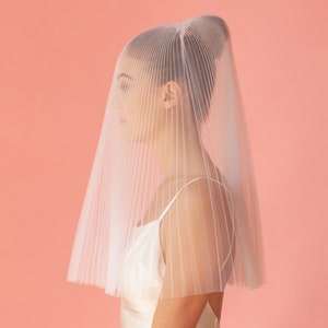 PLEATED VEIL TULLE pleated veil, short tulle veil, elbow tulle veil, blusher veil, tulle veil, short veil, textured veil, short ivory veil image 1