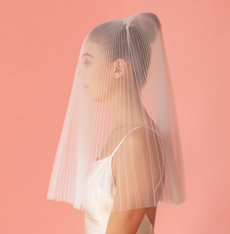 PLEATED VEIL TULLE pleated veil, short tulle veil, elbow tulle veil, blusher veil, tulle veil, short veil, textured veil, short ivory veil image 1