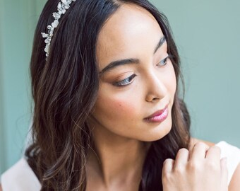 Crystal Heart Bridal Headband: Pearl & Czech Crystal 